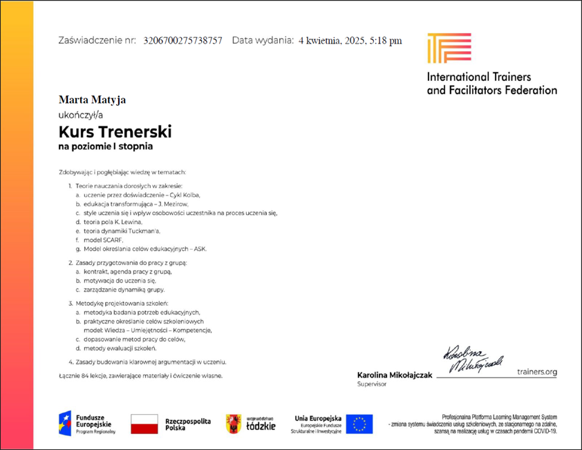 trener certyfikat
